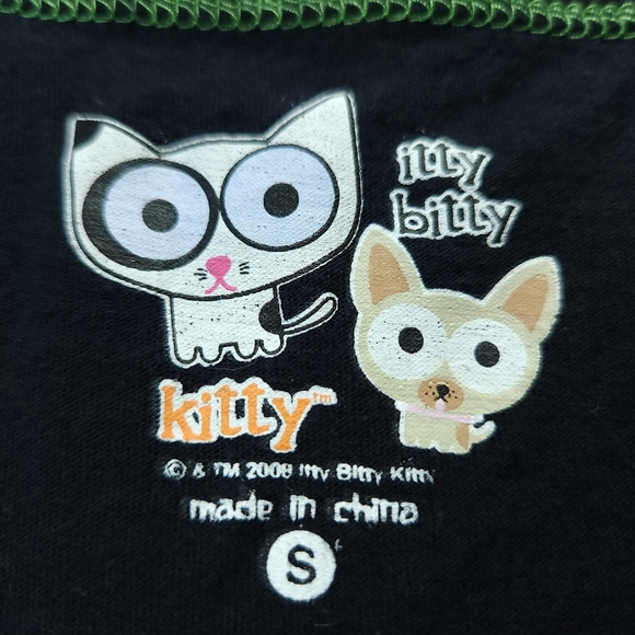 Y2K Itty Bitty Kitty Bling Glitter Bone Chilling Top Sz S - Picture 5 of 6